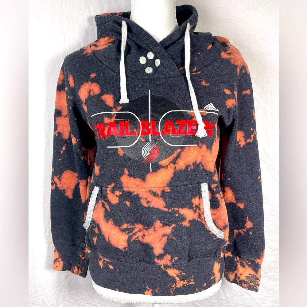 Upcycled NBA Portland Trailblazer Hoodie-M-Tie Dye-Glitter Accents